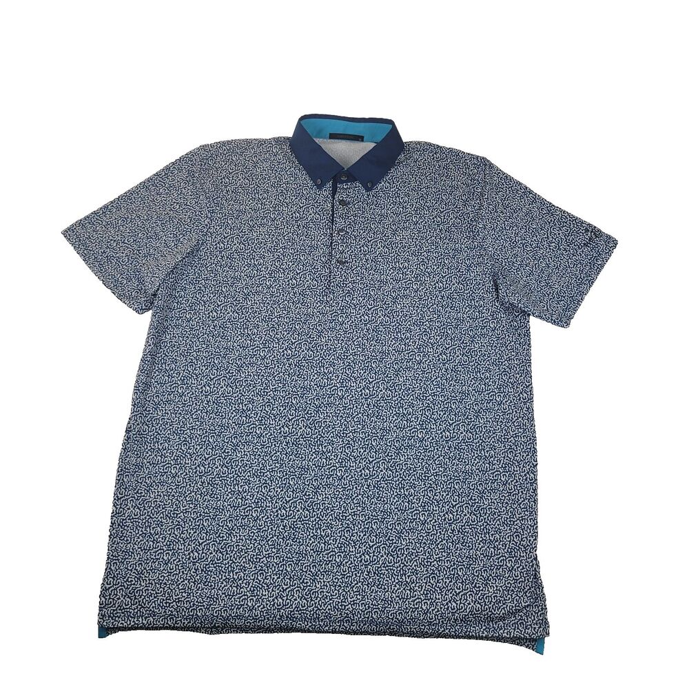 Greyson Men’s XL Polo Shirt Blue White Pattern Short Sleeve Golf Crosby